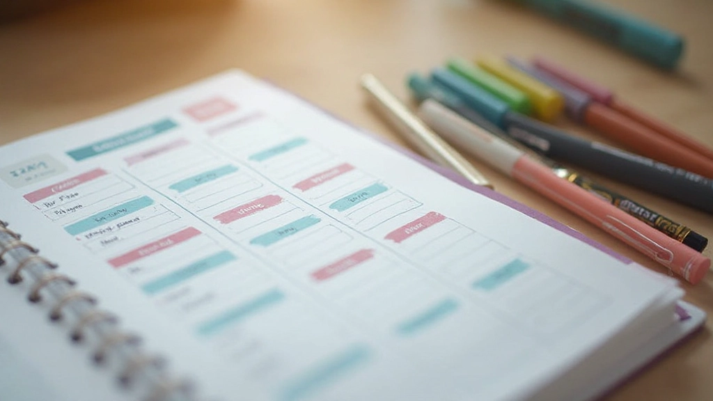 Планировщик бюджета с заполненными графами и маркерами разных цветов