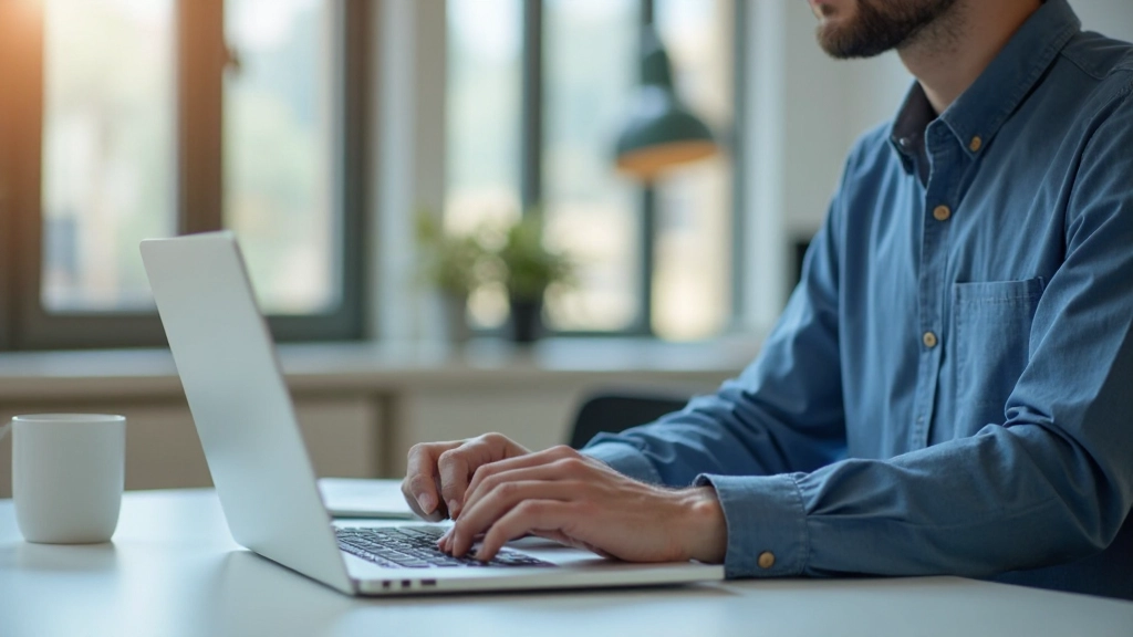 Профессиональный человек в фокусе, работающий за компьютером в спокойной рабочей среде