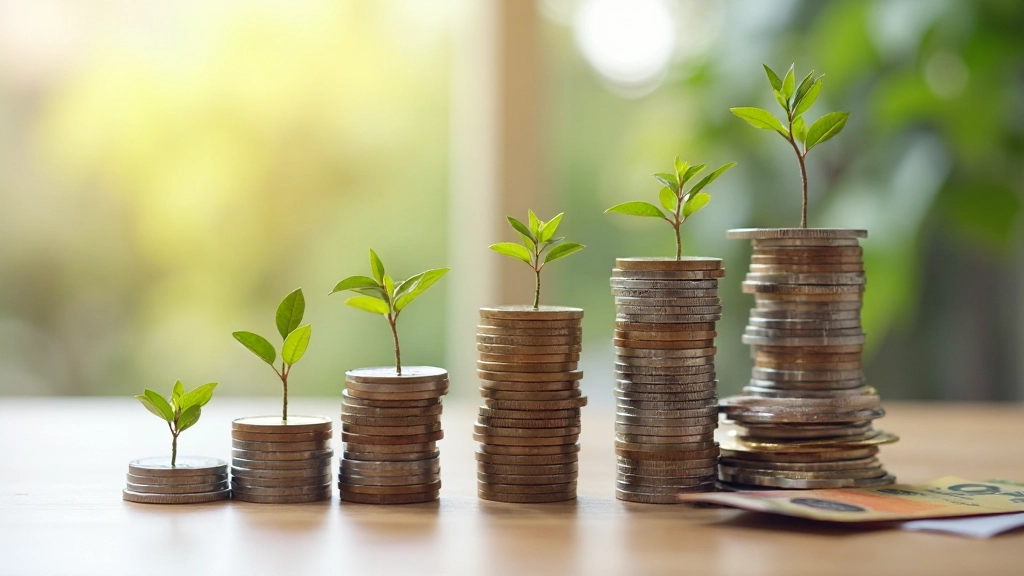 Монеты стопками растущего размера символизирующие рост сбережений