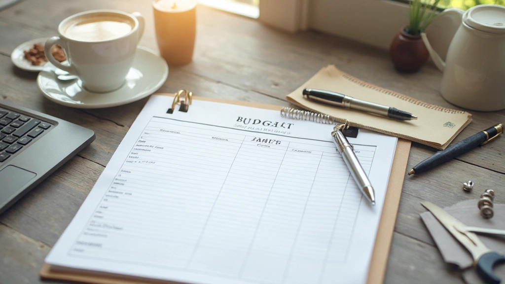 Планировщик с расписанием и бюджетом на столе с чашкой кофе